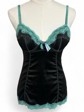 Morbid Threads black turquoise lace lingerie slip dress corset Hot Topic goth